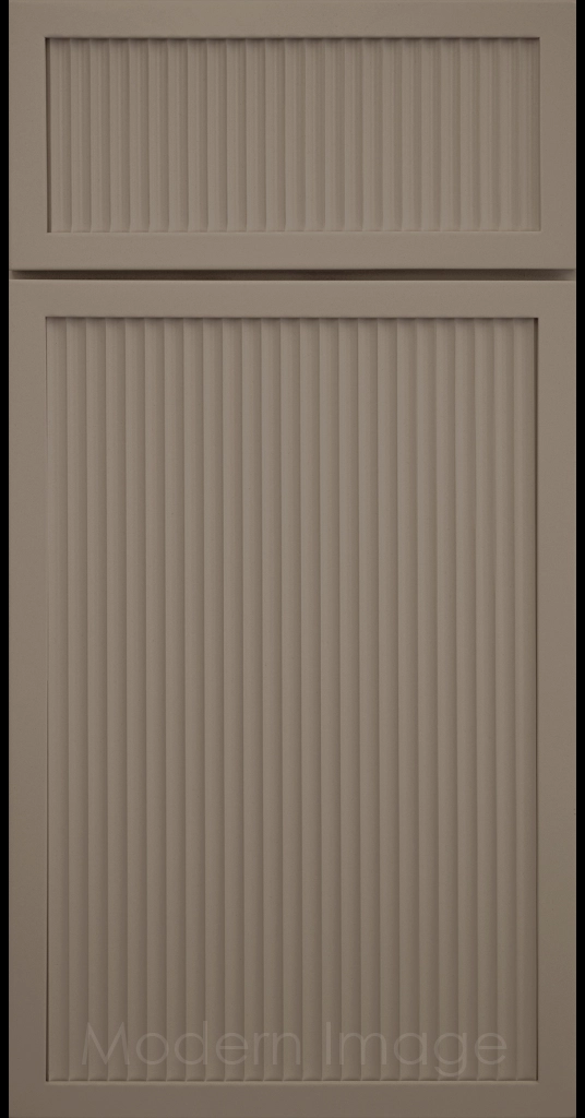 French Grey color Arcadia Cove Cabinet Door featuring a Narrow Frame and Fluted Center Panel.